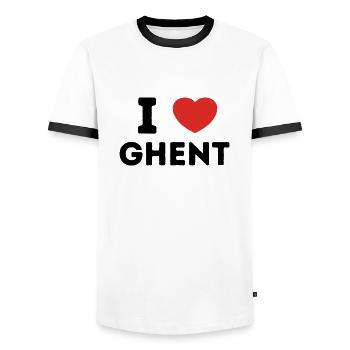 I Love with Heart Ghent - Men's Ringer Shirt - white/black - Front - AI Model Female 172 light (172cm) & AI Model Male 178 dark (178cm)