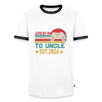 First Time Uncle leveled up to uncle Est 2024 - Men's Ringer Shirt - white/black - Front - AI Model Female 172 light (172cm) & AI Model Male 178 dark (178cm)
