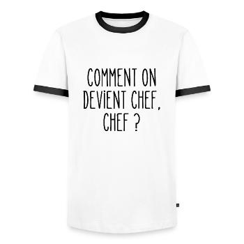 comment on devient chef - T-shirt contrasté Homme - blanc/noir - Devant - AI Model Female 172 light (172cm) & AI Model Male 178 dark (178cm)
