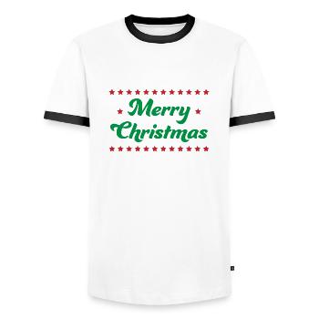 Merry Christmas Stars Green Red - Men's Ringer Shirt - white/black - Front - AI Model Female 172 light (172cm) & AI Model Male 178 dark (178cm)