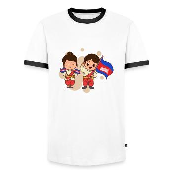 Temple du Cambodge Khmer Vintage drapeau je cadeau - T-shirt contrasté Homme - blanc/noir - Devant - AI Model Female 172 light (172cm) & AI Model Male 178 dark (178cm)