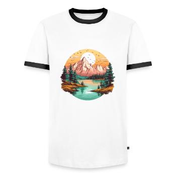 Beautiful landscape with mountains, gift hiking - Men's Ringer Shirt - white/black - Front - AI Model Female 172 light (172cm) & AI Model Male 178 dark (178cm)