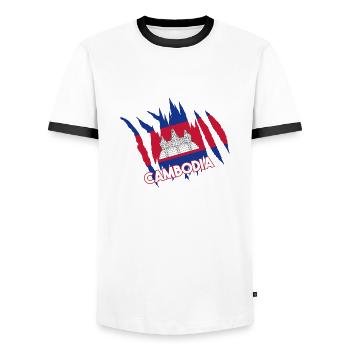 Temple du Cambodge Khmer Vintage drapeau je cadeau - T-shirt contrasté Homme - blanc/noir - Devant - AI Model Female 172 light (172cm) & AI Model Male 178 dark (178cm)