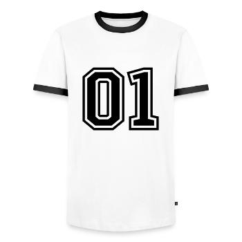 01 One Number - Men's Ringer Shirt - white/black - Front - AI Model Female 172 light (172cm) & AI Model Male 178 dark (178cm)
