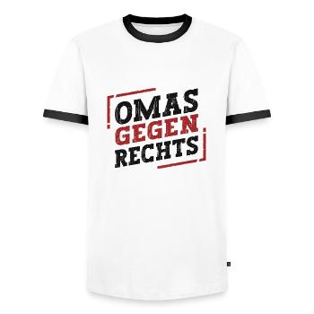 Omas Gegen Rechts - Männer Kontrast-T-Shirt - Weiß/Schwarz - Vorne - AI Model Female 172 light (172cm) & AI Model Male 178 dark (178cm)