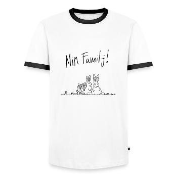 Meine Familie! (4 Einträge) - Männer Kontrast-T-Shirt - Weiß/Schwarz - Vorne - AI Model Female 172 light (172cm) & AI Model Male 178 dark (178cm)