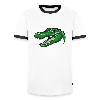 Grotschi das Krokodil - Männer Kontrast-T-Shirt - Weiß/Schwarz - Vorne - AI Model Female 172 light (172cm) & AI Model Male 178 dark (178cm)
