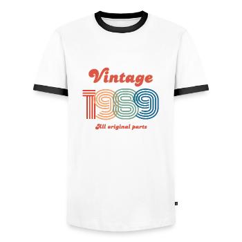 Jahrgang 1989 alle Originalteile - Männer Kontrast-T-Shirt - Weiß/Schwarz - Vorne - AI Model Female 172 light (172cm) & AI Model Male 178 dark (178cm)