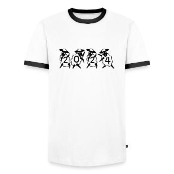 2024 Jahreszahl Datum Zahl Anno Kalenderjahr Sheep - Männer Kontrast-T-Shirt - Weiß/Schwarz - Vorne - AI Model Female 172 light (172cm) & AI Model Male 178 dark (178cm)