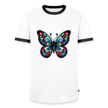 Bunter Schmetterling - Männer Kontrast-T-Shirt - Weiß/Schwarz - Vorne - AI Model Female 172 light (172cm) & AI Model Male 178 dark (178cm)