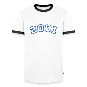 2001 Sport Blue - Men's Ringer Shirt - white/black - Front - AI Model Female 172 light (172cm) & AI Model Male 178 dark (178cm)