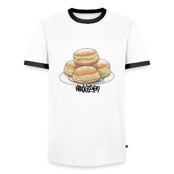 Doughnuts // Illustration - Men's Ringer Shirt - white/black - Front - AI Model Female 172 light (172cm) & AI Model Male 178 dark (178cm)