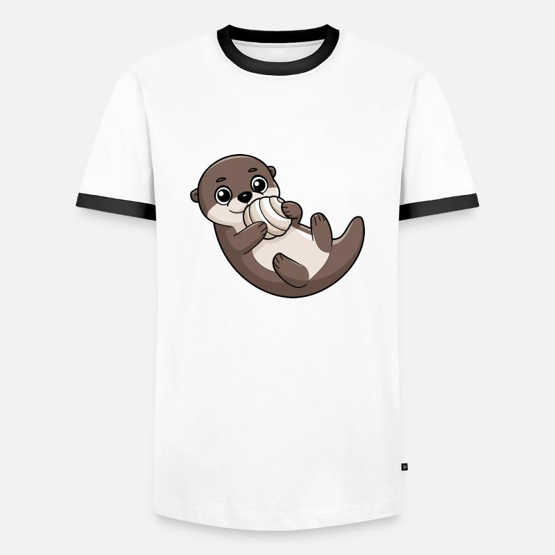 Cute otter with shell - Men's Ringer Shirt - white/black