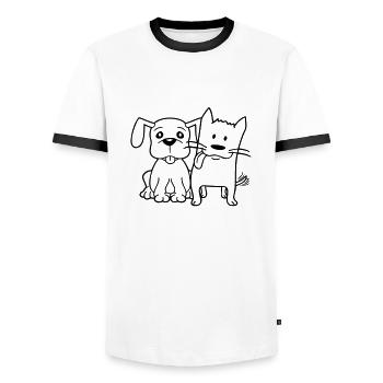 Hund Katze Zwei Freunde Team Kätzchen 2 Duo Crew - Männer Kontrast-T-Shirt - Weiß/Schwarz - Vorne - AI Model Female 172 light (172cm) & AI Model Male 178 dark (178cm)