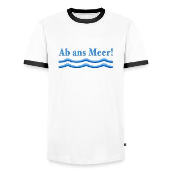 Ab ans meer - Männer Kontrast-T-Shirt - Weiß/Schwarz - Vorne - AI Model Female 172 light (172cm) & AI Model Male 178 dark (178cm)
