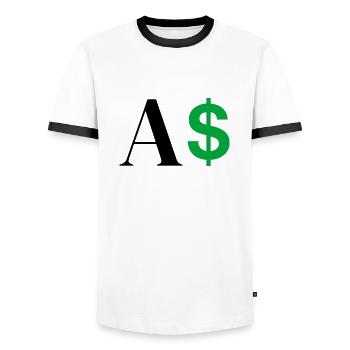 Dollar-Buchstabe - Männer Kontrast-T-Shirt - Weiß/Schwarz - Vorne - AI Model Female 172 light (172cm) & AI Model Male 178 dark (178cm)