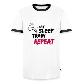 eat sleep train repeat - Männer Kontrast-T-Shirt - Weiß/Schwarz - Vorne - AI Model Female 172 light (172cm) & AI Model Male 178 dark (178cm)