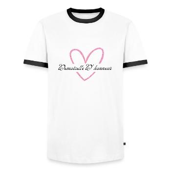 Bridesmaid Pink Heart Glitter - Men's Ringer Shirt - white/black - Front - AI Model Female 172 light (172cm) & AI Model Male 178 dark (178cm)