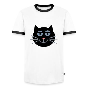 Katze (Schlafzimmerblick) - Männer Kontrast-T-Shirt - Weiß/Schwarz - Vorne - AI Model Female 172 light (172cm) & AI Model Male 178 dark (178cm)