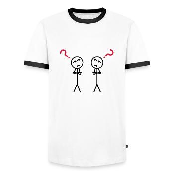 Question mark - Men's Ringer Shirt - white/black - Front - AI Model Female 172 light (172cm) & AI Model Male 178 dark (178cm)