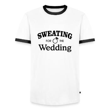 Sweating for the wedding - Männer Kontrast-T-Shirt - Weiß/Schwarz - Vorne - AI Model Female 172 light (172cm) & AI Model Male 178 dark (178cm)