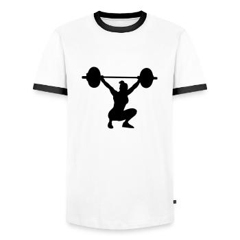 Frau Reißen Hocke - Männer Kontrast-T-Shirt - Weiß/Schwarz - Vorne - AI Model Female 172 light (172cm) & AI Model Male 178 dark (178cm)