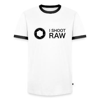 I shoot raw - Männer Kontrast-T-Shirt - Weiß/Schwarz - Vorne - AI Model Female 172 light (172cm) & AI Model Male 178 dark (178cm)