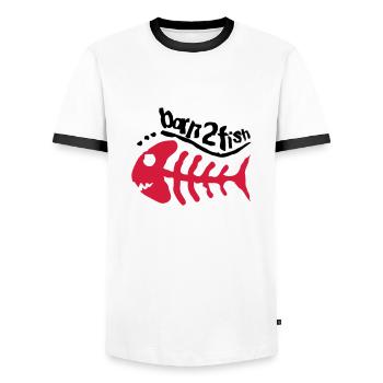 born_2_fish_red_f2 - Männer Kontrast-T-Shirt - Weiß/Schwarz - Vorne - AI Model Female 172 light (172cm) & AI Model Male 178 dark (178cm)