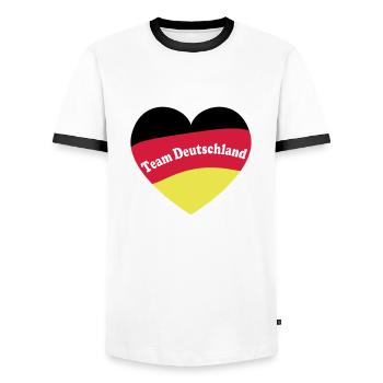 Fußball Deutschland EM Europameister - Männer Kontrast-T-Shirt - Weiß/Schwarz - Vorne - AI Model Female 172 light (172cm) & AI Model Male 178 dark (178cm)