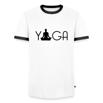 yoga_logo_1___f1 - Männer Kontrast-T-Shirt - Weiß/Schwarz - Vorne - AI Model Female 172 light (172cm) & AI Model Male 178 dark (178cm)