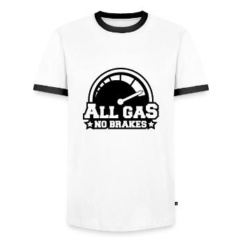 all_gas_no_brakes_c1 - Men's Ringer Shirt - white/black - Front - AI Model Female 172 light (172cm) & AI Model Male 178 dark (178cm)