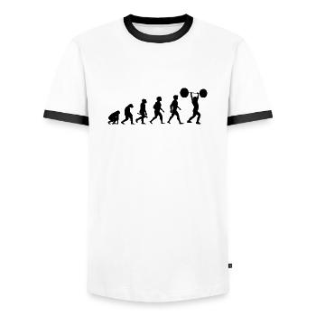 Evolution Weightlifting Weightlifting Bodybuilding - Men's Ringer Shirt - white/black - Front - AI Model Female 172 light (172cm) & AI Model Male 178 dark (178cm)