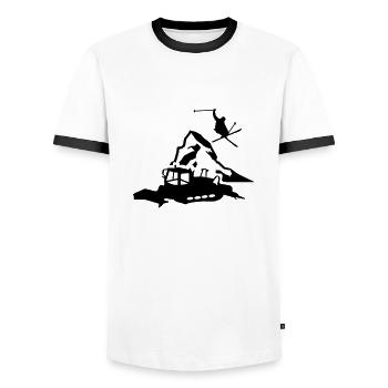 Cervin en Suisse - T-shirt contrasté Homme - blanc/noir - Devant - AI Model Female 172 light (172cm) & AI Model Male 178 dark (178cm)