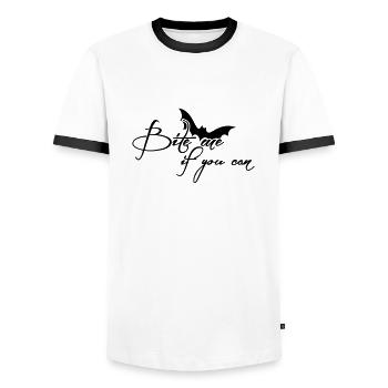 Beißen Sie mich, wenn Sie - Halloween - Männer Kontrast-T-Shirt - Weiß/Schwarz - Vorne - AI Model Female 172 light (172cm) & AI Model Male 178 dark (178cm)