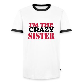 I'm the crazy Sister - T-shirt contrasté Homme - blanc/noir - Devant - AI Model Female 172 light (172cm) & AI Model Male 178 dark (178cm)