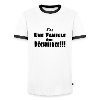 J'ai une famille qui déchire - T-shirt contrasté Homme - blanc/noir - Devant - AI Model Female 172 light (172cm) & AI Model Male 178 dark (178cm)