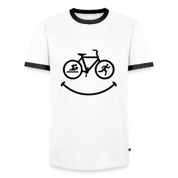 Triathlon Swim Bike Run - T-shirt contrasté Homme - blanc/noir - Devant - AI Model Female 172 light (172cm) & AI Model Male 178 dark (178cm)