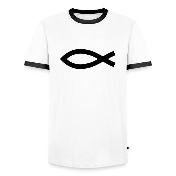 Poisson symbole chrétien - T-shirt contrasté Homme - blanc/noir - Devant - AI Model Female 172 light (172cm) & AI Model Male 178 dark (178cm)