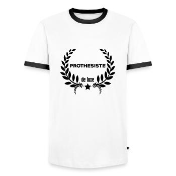 Dentiste / Dent / Orthodontie / Prothesiste - T-shirt contrasté Homme - blanc/noir - Devant - AI Model Female 172 light (172cm) & AI Model Male 178 dark (178cm)