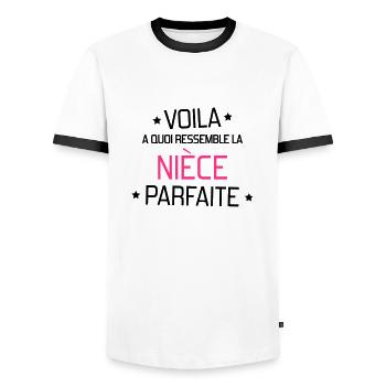 Niece Nichte Nièce Baby Bébé Family - Men's Ringer Shirt - white/black - Front - AI Model Female 172 light (172cm) & AI Model Male 178 dark (178cm)