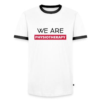 Physiotherapy Physio Krankengymnast Kiné Doctor - Men's Ringer Shirt - white/black - Front - AI Model Female 172 light (172cm) & AI Model Male 178 dark (178cm)