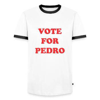 VOTE FOR PEDRO - Men's Ringer Shirt - white/black - Front - AI Model Female 172 light (172cm) & AI Model Male 178 dark (178cm)