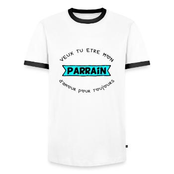 T shirt veux tu être mon parrain d'amour - T-shirt contrasté Homme - blanc/noir - Devant - AI Model Female 172 light (172cm) & AI Model Male 178 dark (178cm)
