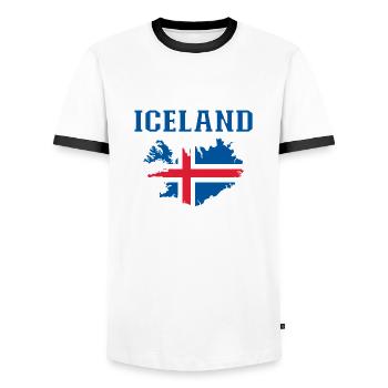 Carte du drapeau de l’Iceland - T-shirt contrasté Homme - blanc/noir - Devant - AI Model Female 172 light (172cm) & AI Model Male 178 dark (178cm)