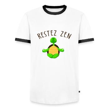 Restez Zen / cadeau humour yoga tortue - T-shirt contrasté Homme - blanc/noir - Devant - AI Model Female 172 light (172cm) & AI Model Male 178 dark (178cm)