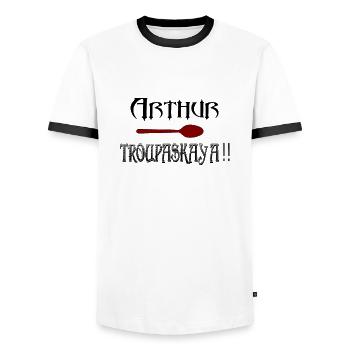 Arthur, Cuillère, TROUPASKAï A - T-shirt contrasté Homme - blanc/noir - Devant - AI Model Female 172 light (172cm) & AI Model Male 178 dark (178cm)