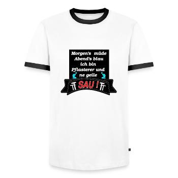 Morgens müde Abends Blau ich bin Plasterer - Männer Kontrast-T-Shirt - Weiß/Schwarz - Vorne - AI Model Female 172 light (172cm) & AI Model Male 178 dark (178cm)