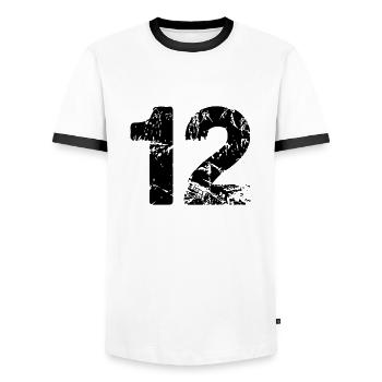 12 - Männer Kontrast-T-Shirt - Weiß/Schwarz - Vorne - AI Model Female 172 light (172cm) & AI Model Male 178 dark (178cm)