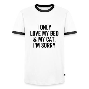 I Only Love My Bed and My Cat I'm Sorry - Men's Ringer Shirt - white/black - Front - AI Model Female 172 light (172cm) & AI Model Male 178 dark (178cm)
