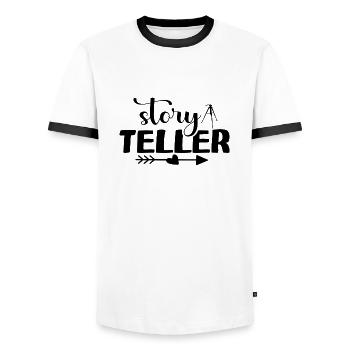 Story Plate - Men's Ringer Shirt - white/black - Front - AI Model Female 172 light (172cm) & AI Model Male 178 dark (178cm)